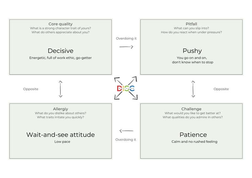 Example of the core quadrant from Daniel Ofman, filled in with DISC